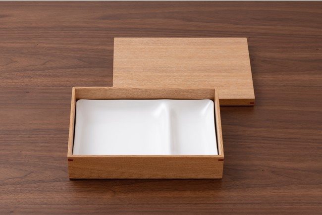 長方形白木箱 2ツ仕切プレート