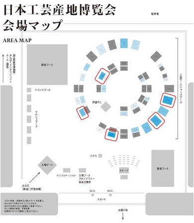 エリア内のレイアウトによる売上の分布 （青色が濃いほど売上が高い。灰色はデータの無い店舗。）