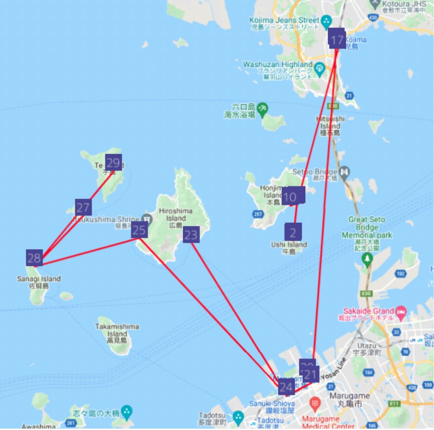 複数の島をまたぐ旅程作成イメージ