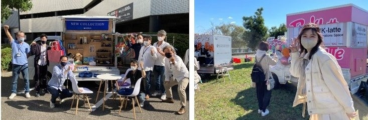 左）移動展示会　右）「ピンク ラテ」イベント