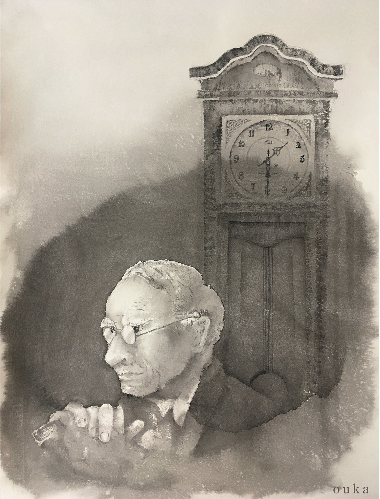 大きなのっぽの古時計(2021)　墨・版画用紙