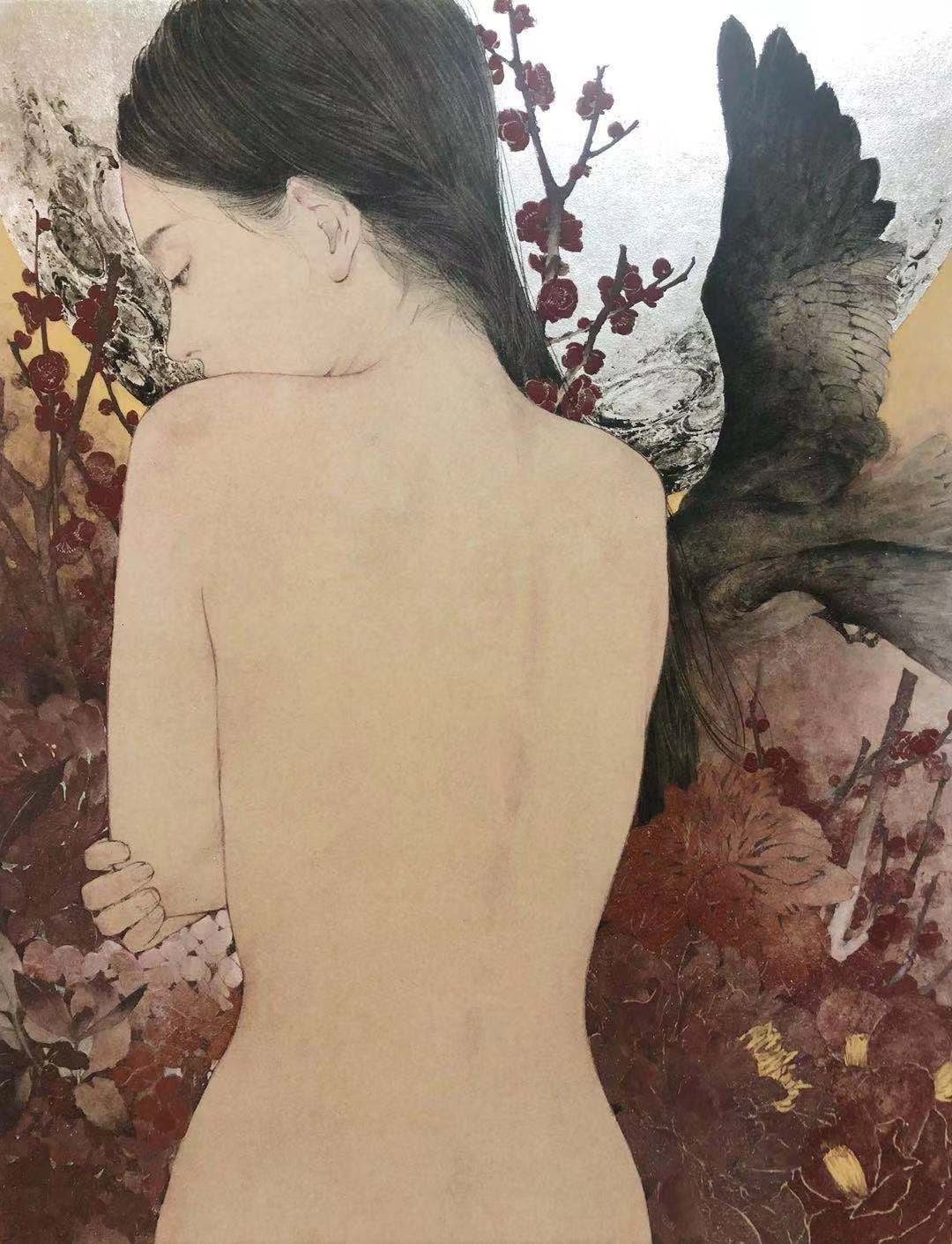 「花の時Ⅲ」 （ 麻紙に岩絵具、F８号）       220,000円