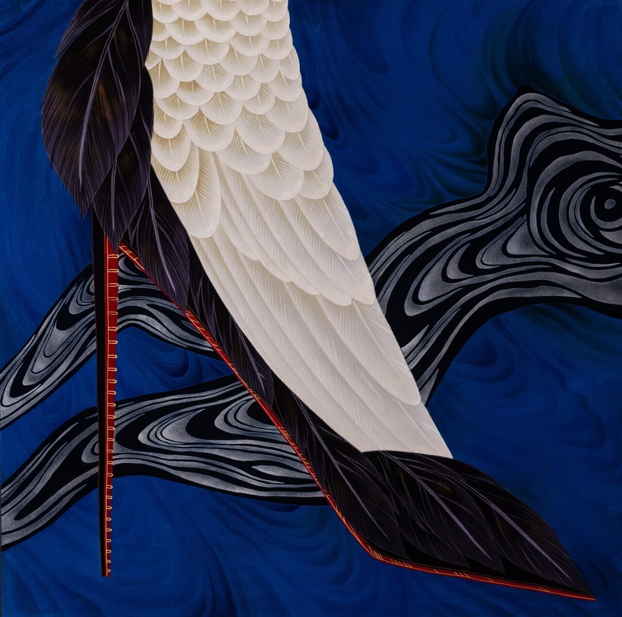 《TSURU HIGH HEELS》600×600 mm　酸性染料 シルク 2022