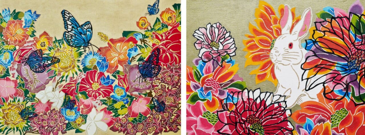 作品『Flower Fragrance Series Color - 221009』（左）と、『The Rabbit and the Moon Series - 231001』（右）