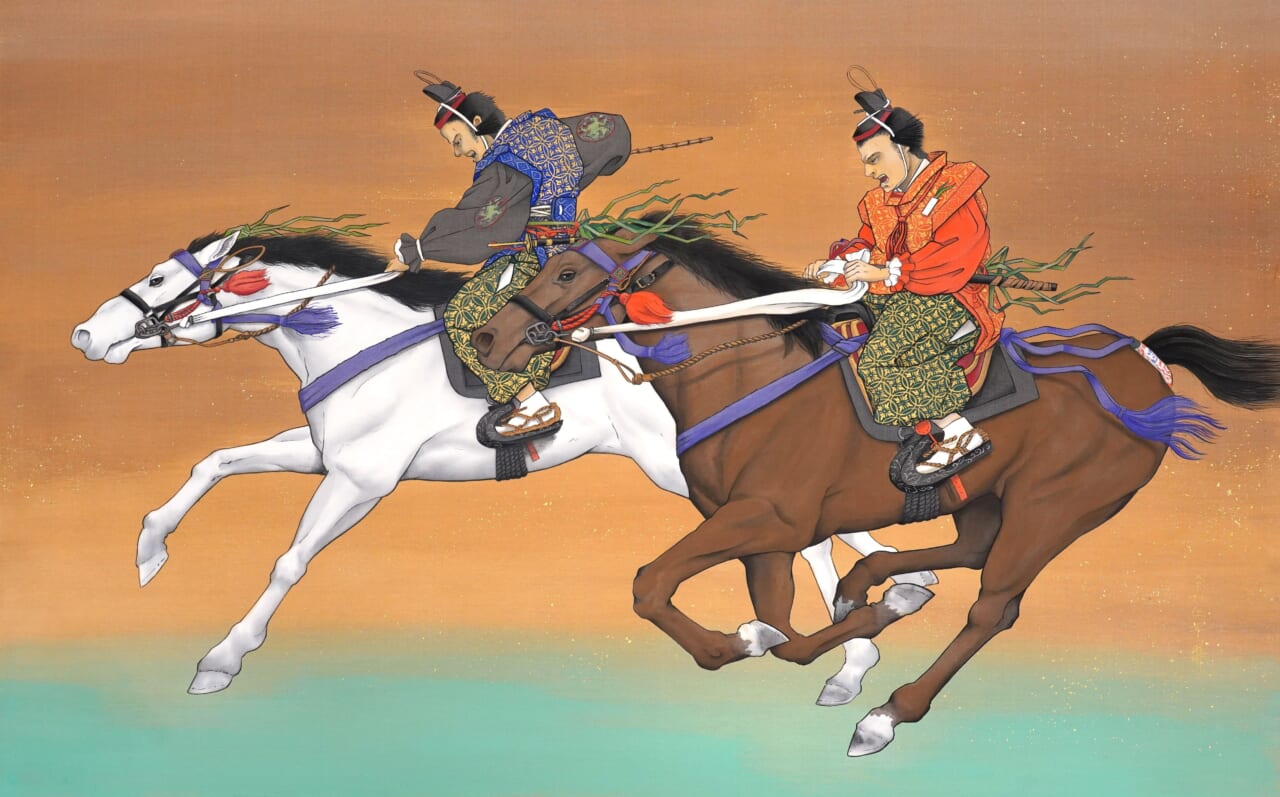 出口雄樹作『賀茂競馬930年奉納絵』絹本彩色, 2023, 56×83cm