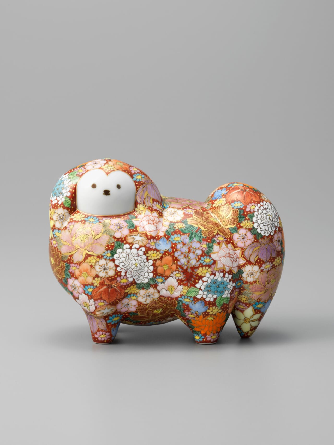 上出長右衛門窯　白狗貯金箱　花詰 (9.4×17.4×高さ13.5cm)